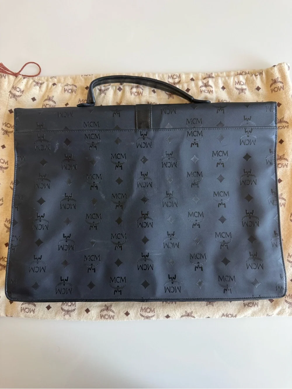MCM Black Logo-Print Nylon Briefcase